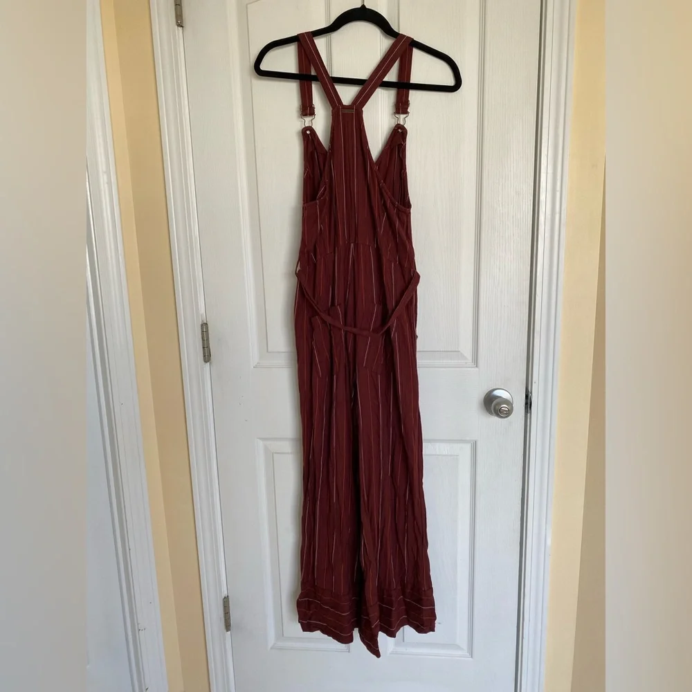 BILLABONG Bella Day Burgundy Multi Striped Culotte Jumpsuit Overalls Size Large